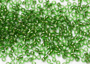 Бисер Япония круглый 11/0 10г 0027B зелёная трава, серебряная линия внутри
